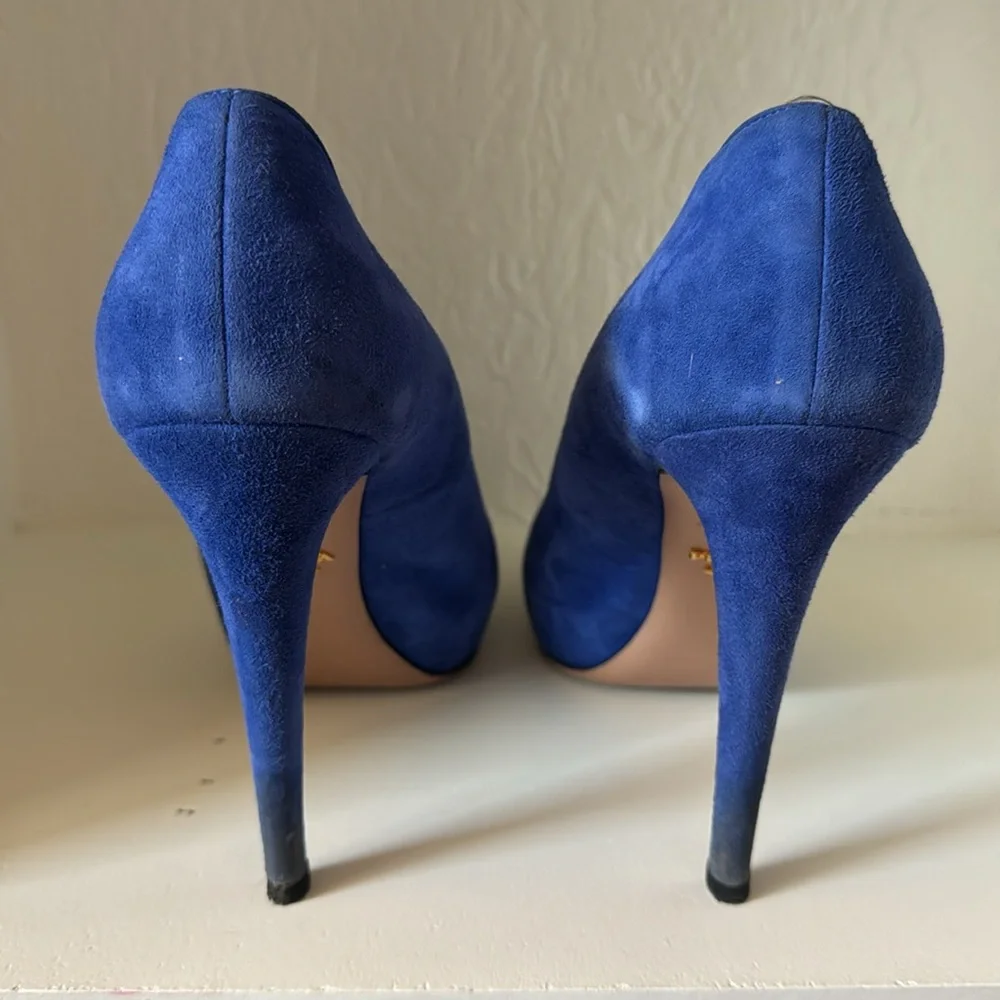 PRADA Cobalt Suede Platform Pumps